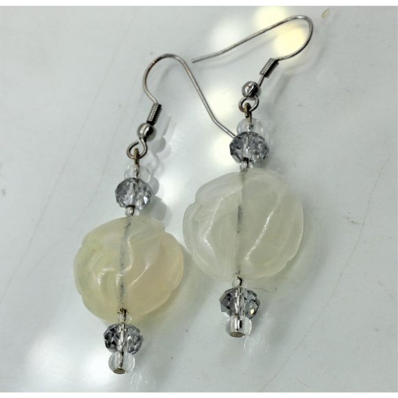 925 STERLING MOONSTONE carved rose earrings, 2" - Picture 3 of 6